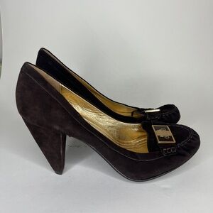 Coach Kandace Brown  Suede Gold Plaque Accent Pumps Heels Women Size 11B